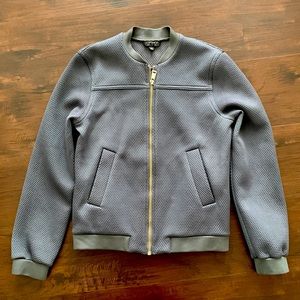 TOPSHOP FULL ZIP UP BOMBER JACKET SWEATSHIRT GRAY TEXTURED POCKETS WARM
